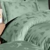 Lenjerie de pat Midas Verde, din jacquard satin de lux, cu imprimeu festiv de fulgi si reni, 6 piese