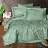 Lenjerie de pat Midas Verde, din jacquard satin de lux, cu imprimeu festiv de fulgi si reni, 6 piese