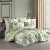 Lenjerie de pat dublu bumbac 100% ranforce model Amazing Green cu design vibrant de frunze și flori în nuanțe de verde