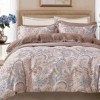 Lenjerie de pat dublu din bumbac percale 100%, model elegant cu motive paisley pe fundal crem