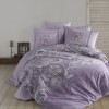 Lenjerie de pat satin de lux Pellini, design floral și arabescuri mov alb, 100% bumbac satinat, set 4 piese