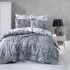 Lenjerie de pat Story Home Zena Grey din bumbac 100% ranforce, cu design floral alb-negru pe fundal gri