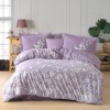 Lenjerie de pat dublu din poplin percale lila Hobby Home cu imprimeu floral alb și fluturi