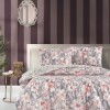 Lenjerie de pat Joly Ecru, imprimeu floral romantic, din bumbac 100% ranforce, 4 piese, cearsaf cu elastic, saltele 140x200 cm și 160x200 cm, design delicat roz, alb