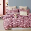 Lenjerie de pat percale roz cu floricele albe, set de 6 piese din bumbac 100% pentru pat dublu, produsă în România