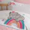 Lenjerie de pat pentru copii din bumbac 100% ranforce cu design elefant pe curcubeu în nuanțe de roz