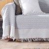 Pled bumbac model zig-zag si dungi gri/ecru, 170x210 cm, franjuri decorativi