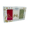 Set 3 prosoape bucatarie cu broderii festive, bumbac 100%, model stelute, funda, fulgi de nea