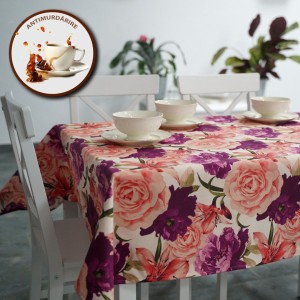 Fata de masa rotunda din bumbac teflonat, diametru 160 cm, model floral romantic, antimurdarie