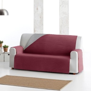 Husă matlasată reversibilă pentru canapea cu două locuri, în culori bordo și gri, design elegant și protecție pentru mobilier.