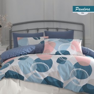 Lenjerie de pat bumbac 100% ranforce cu cercuri, Bahar Home, Pandora Blue (Albastru)