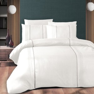 Lenjerie de pat bumbac ranforce de lux Elegant alb cu detalii gri, set 6 piese, model elegant de la First Choice