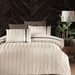 Lenjerie de pat din bumbac satin de lux, 6 piese, culoare cappuccino, model First Choice Artwel.