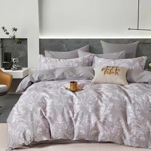 Lenjerie de pat dublu percale, 6 piese, bumbac 100%, model baroc gri.