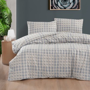 Lenjerie de pat dublu flanel Sadora Antracit, cu model geometric, bumbac 100% calduroasa