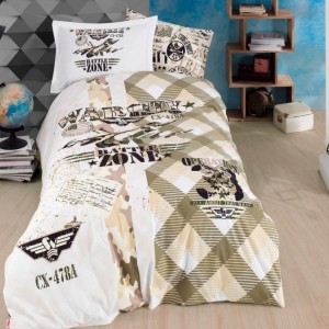 Lenjerie pat 1 persoana poplin percale, Hobby Home, Sky Force Green - cutie deteriorata