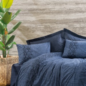 Lenjerie de pat Sooty-Denim cu nuanțe de albastru denim și negru, imprimeuri delicate