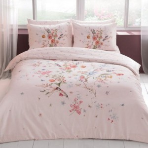 Lenjerie de pat Martha din satin roz deschis cu design floral delicat, set Tac