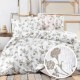 Lenjerie de pat pentru o persoana cu model floral alb pe fond oliv, material bumbac creponat, set 3 piese.