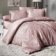 Lenjerie de lux pat dublu jacquard satin, 6 piese, model Herra Roz Pudra cu flori, de la First Choice