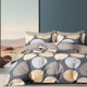 Lenjerie de pat dublu percale 6 piese bumbac 100%, design modern geometric, cercuri mari, cearceaf gri deschis.