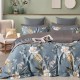 Lenjerie de pat dublu din bumbac percale 100%, model flori tropicale pe fundal gri-albastru