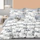 Lenjerie de pat dublu percale, 6 piese, bumbac 100%, model urban alb-negru, cearceaf simplu gri uni.