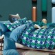 Lenjerie de pat dublu percale, 6 piese, bumbac 100%, model cosmic pe fundal gri, cearceaf simplu gri.