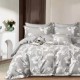 Lenjerie de pat dublu percale, 6 piese, bumbac 100%, model floral maro și roșu, cearceaf simplu roz uni.