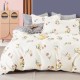 Lenjerie de pat dublu percale, 6 piese, bumbac 100%, model floral maro și roșu, cearceaf simplu roz uni.