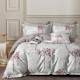 Lenjerie de pat dublu percale 6 piese bumbac 100%, cu model floral trandafiri roz, cearceaf simplu roz deschis.