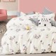 Lenjerie de pat dublu percale, 6 piese, bumbac 100%, model floral maro și roșu, cearceaf simplu roz uni.