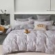 Lenjerie de pat dublu percale, 6 piese, bumbac 100%, design elegant maro pe crem, cearceaf simplu gri uni.