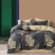 Lenjerie de pat dublu percale, 6 piese, bumbac 100%, frunze tropicale portocaliu și verde, cearceaf simplu portocaliu uni.