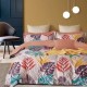 Lenjerie de pat dublu din bumbac percale 100%, model tropical liniștitor pe fundal crem