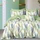 Lenjerie de pat dublu din bumbac percale 100%, model frunze tropicale pe fundal roz