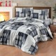 Lenjerie de pat dublu flanel Winter Gri, cu brazi si carouri, bumbac 100% calduroasa