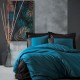 Lenjerie de pat dublu din bumbac ranforce cu design elegant în nuanțe de albastru petrol și negru