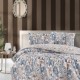 Lenjerie de pat Joly Ecru, imprimeu floral romantic, din bumbac 100% ranforce, 4 piese, cearsaf cu elastic, saltele 140x200 cm și 160x200 cm, design delicat roz, alb