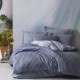 Lenjerie de pat dublu premium din bambus și bumbac satinat cu design elegant în nuanțe de antracit și dungi albe