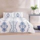 Set de pat Carmen din bumbac 100% cu design ornamental gri și alb într-un dormitor elegant