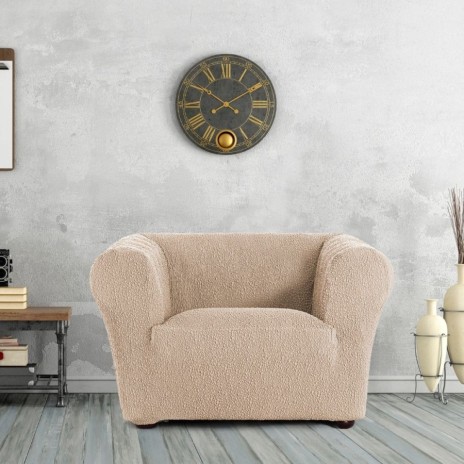 Husă bielastică fotoliu Chesterfield Premium ROC Bej deschis montată în living modern