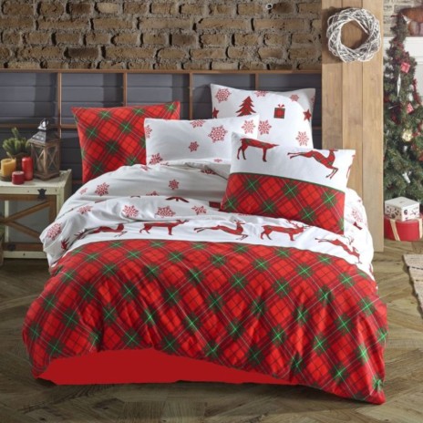 Lenjerie de pat 1 persoana Craciun bumbac 100% finet(flanel), Merry Christmas