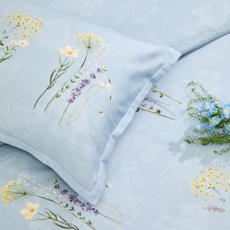 Lenjerie pat dublu bumbac organic TAC Satin Lilian flori sălbatice pastel