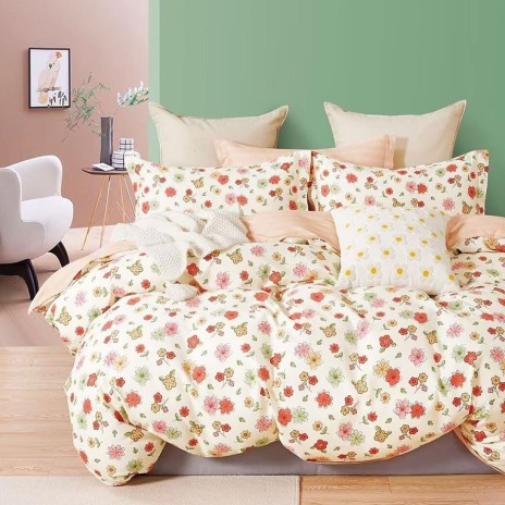 lenjerie de pat dublu, flori multicolore, percale bumbac 100%, lenjerii de pat 1+1 gratis