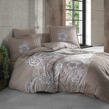 Lenjerie de pat satin de lux Pellini, design floral și paisley bej alb, 100% bumbac satinat, set 4 piese