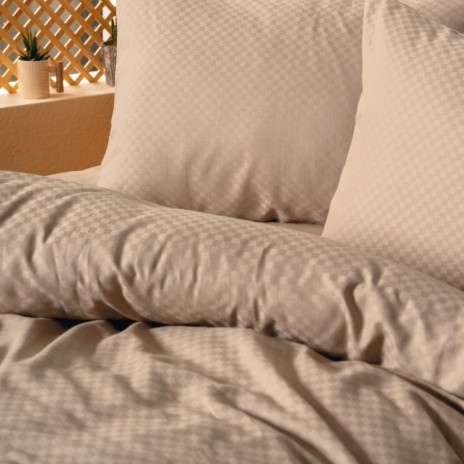 Lenjerie de pat pentru o persoană din bumbac 100% ranforce cu design elegant în nuanțe de bej