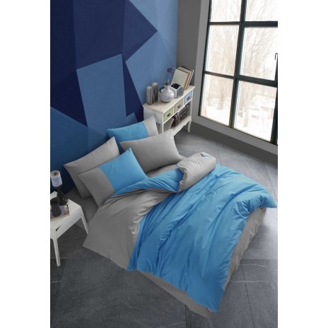 Lenjerie de pat cu design albastru și antracit, Diamond Blue Antracit, set de 4 piese