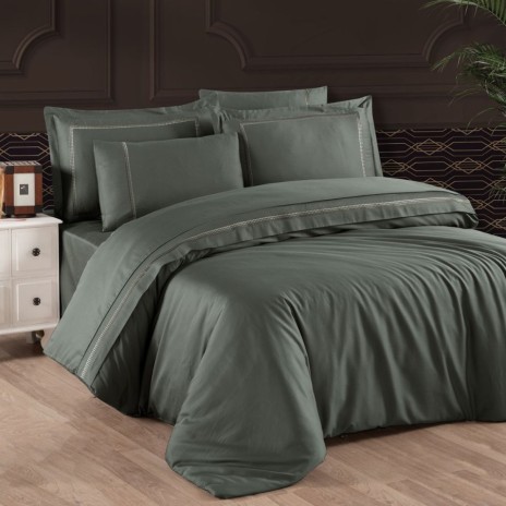 Lenjerie de Pat Satin de Lux cu Broderie VIP Moonlight, First Choice, Gomez Verde