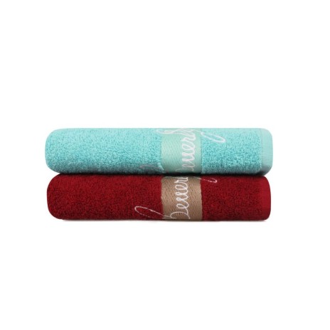 Set 2 prosoape Beverly Hills Polo Club 50x90cm bumbac 100%, bleu și bordo, densitate 450g/mp